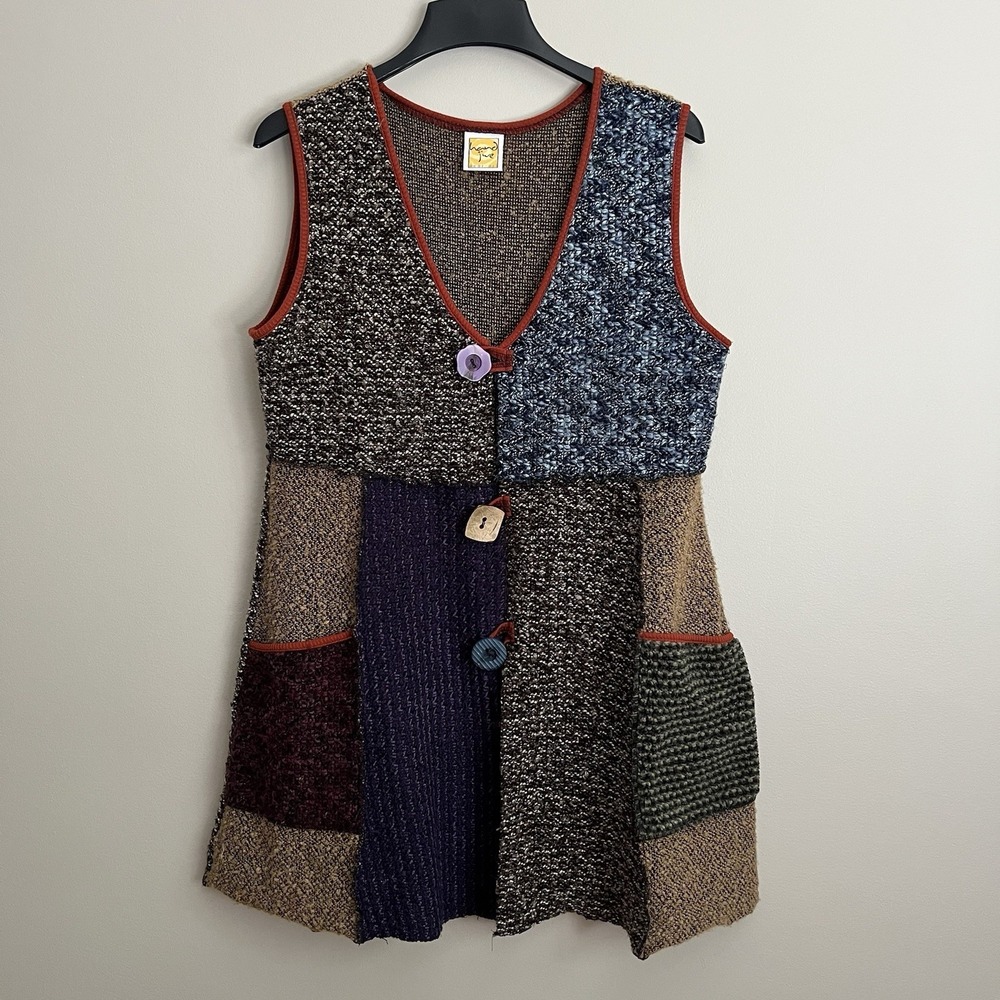 Hand of Jive Art to Wear Patchwork Sweater Vest XXL Boho Lagenlook Hand Made